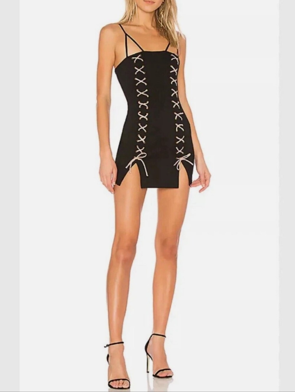 Revolve x H:ours Blake Mini Dress Lace Up in Black